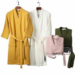 unisex Nightgown V Neck Lace-up Waist Lg Sleeve Pockets Sleepwear Bathrobe Hotel Dring Gown Beauty Parlor Soft Shower Gown z9Qd#