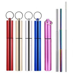 Telescopic Metal Drinking Straw Collapsible Reusable Straw Portable Stainless Steel Straw with Case and Brush for Travel Outdoor X7019080