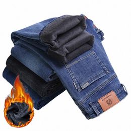 winter Fi Men Warm Fleece Straight Jeans Casual Baggy Pants Classic Style Plus Size Denim Trousers Male Brand Clothing x6Op#