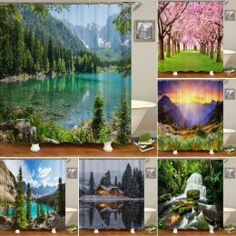 Curtains Forest Natural Scenery Shower Curtains 3d Printing Bath Curtains Polyester Washable Fabric With Hooks Home Decorative Screen