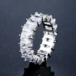 Band Rings ZAKOL Fashion Luxury AAA Baguette Cubic Zirconia Wedding Ring Womens T-shaped Stone Party Jewellery J240326