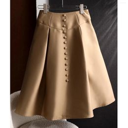 Skirts Women's A-Line Skirt Simple And Stylish Single-breasted Design High Waist Slim Dress 2024 Fall Winter Fashion