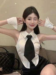 Women's Tracksuits Spicy Girl Irregular Sleeveless Shirt Straight Shorts Two Piece Set Women Polo Neck Tie Cuff Korean Fashion Slim Summer
