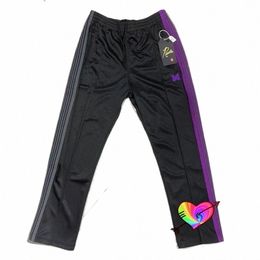 2021 Иглы Спортивные штаны Мужчины Женщины Фиолетовая бабочка Вышивка иглами Брюки с боковой полосой Лоскутные спортивные брюки AWGE Joggers b7Ji #