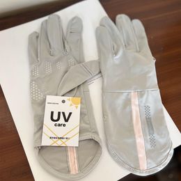 Sports Sunscreen Gloves Extended Unisex Spring/Summer Thin Ice Silk Cool UV Resistant Grey