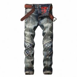 men's Jeans Alibaba AliExpr Hot selling Italian Design Plaid Embroidered Punk Style Men's pants Medium Wed Waist Casual Z6xB#