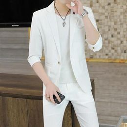 Men's Suits Summer 2024 Mid-Sleeve Suit Youth Casual Thin Slim-Fit Three-Quarter Sleeve Handsome Two Pieces