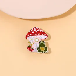 Brooches Mushroom Froggy Enamel Pin Cartoon Frog House Bag Lapel Badge Funny Cute Animal Jewellery Gift For Kids Friends Trinket