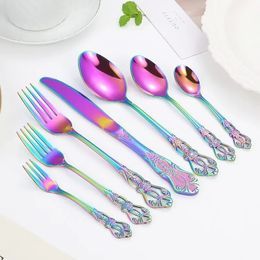 2024 4pcs Gold Cutlery Set European Style Stainless Steel Spoon Fork Royal Steak Knife Retro Hollow Design Dinnerware Set Home Decor