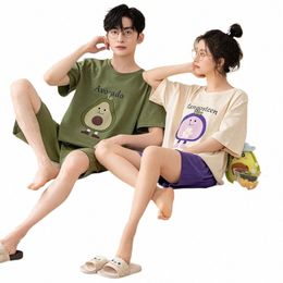 avocado Carto Cute Nightwear Couples Summer Cott Nightwear High Quality Pajamas Women Men Home Clothes pijamas para parejas K09i#