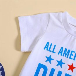 Clothing Sets Baby Boys 2 Piece Outfits Summer 4th Of July Letter Print Short Sleeve T-Shirt And Elastic Striped Shorts