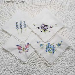 Handkerchiefs Bandanas Durag 12 pieces of womens handle headscarves white cotton fabric wedding Hanky scalp edges Hanky embroidered flowers 12x12 inches Y240326