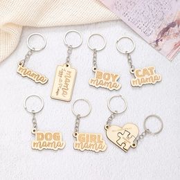 Wooden keychain gift idea small pendant puzzle Cross border Mom letter wood chip laser engraving