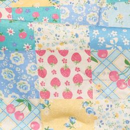 Fabric BC04 BTY 1 Yard Cotton Woven Fabric Japanese Patchwork Pattern Vintage Flowers Garden Strawberry Blue