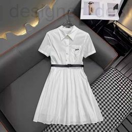 Basic & Casual Dresses designer brand Spring/Summer New PRA Elegant and Style, Waist Wrapped, Slim Letter Embroidered Belt, Flip Collar Shirt Dress 8CNE