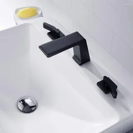 Bathroom Sink Faucets Waterfall Widespread Faucet Top Quality Three Holes Two Handle Cold Water Basin Mixer Tap Matte Black