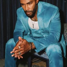 Men's Suits Suit Blue Velvet 3 Piece Slim Fit Warm Fashion Casual Male Outfits Blazer Vest Pants Tailor Made Wedding Grooms Tuxedo