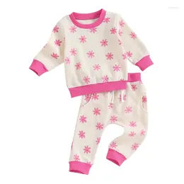 Clothing Sets Infant Baby Girls Spring Clothes Flower Print Long Sleeve Crew Neck Sweatshirt Pants 2-piece Outfit