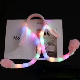 10pcs Women Girls Creative Cartoon Funny LED Light Up White Plush Bunny Rabbit Hat Ears Will Move Cap Birthday Wedding Cosplay 240325