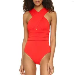 Women's Swimwear Summer One Piece Swimsuit Crisscross Halter Fashion Bikinis Set Tight Fitting Beachwear