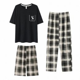 3 Piece Set Summer Men Pyjamas Modal Pyjamas Set Casual Short Sleepwear Pyjamas Night Suits Pijamas Large Size M-XXXXL Homewear B4si#