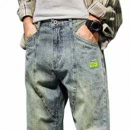 retro Blue Haren Pants Jeans Men Loose Fit 2023 Spring Autumn Wide Leg Pants Denim Trousers Men's Clothing Baggy Pants X1VA#