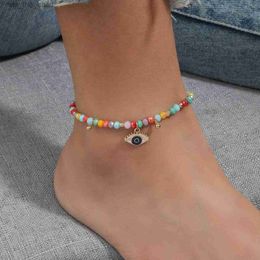 Anklets Bohemian Colored Crystal Beads Ankle Evil Eye Pendant Ankle Bracelet Womens Summer Beach Foot Jewelry Accessories GiftC24326