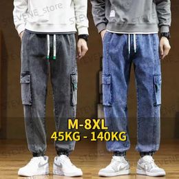 Jeans da uomo Plus Size Jeans cargo jogger da uomo Hip Hop Strtwear Tasche multiple in cotone elasticizzato Pantaloni denim casual Pantaloni larghi 8XL T240326