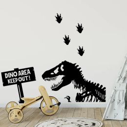 Stickers Cartoon Dinosaur Skeleton Footprints Wall Sticker Funny Quote Animal Dino Wall Decal Kids Room Bedroom Vinyl Deco