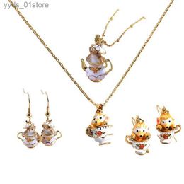 Earrings Necklace Cute ly Teot Mouse Earring Necklace Women Jewellery Sets Fashion Accessories Enamel Glaze Animal For Girl L240323