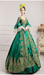 luxury green embroidery golden lace medieval dress renaissance Gown queen Dress VictorianMarie AntoinetteColonial Belle Ball9686652