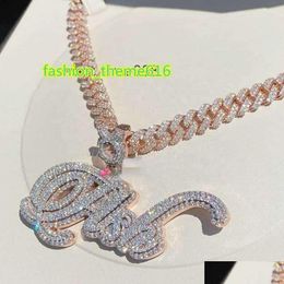 Pendant Necklaces Custom Initial Name Customized Fl Iced Out Charm S925 Moissanite Diamond Letter Chain For Men And Women Drop Deliver Otvls