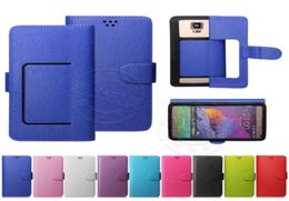 Universal Wallet Litch PU Flip Leather Case with Credit card slots For 35 to 60inch 6 size Cell Mobile Phone case7892615