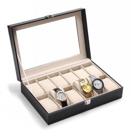 Faux Leather Watches Case 12 Grids Jewellery Ring Displaying Storage Box Organiser large capacity Watch Box High Quality320J