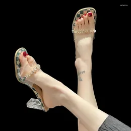 Dress Shoes 2024 Summer Leaking Toe Shallow Mouth Transparent Flashing Diamond High Heels Outdoor Elegant Sexy Fashion Women's Sandals