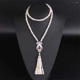 Chains S925 Sterling Silver Long Pearl Necklace Women's Autumn Wedding Gift Fine Jewellery Sweater
