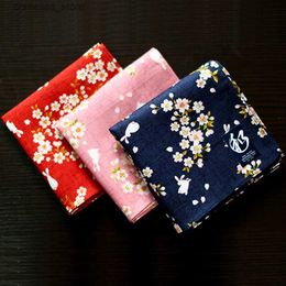 Handkerchiefs Bandanas Durag Japanese style beautiful womens floral and rabbit pattern large square towels with high-quality Hanks SY512 newly arrived Y240326