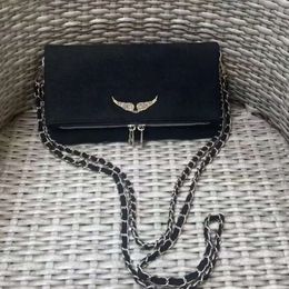 ZV Diamond Winged Womens Bag Chain Fashionable Single Shoulder Diagonal Straddle Bag Matte Leather Handheld Bag Letter Envelope