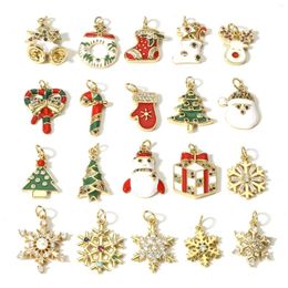 Charms 1 Piece Copper Enamel Christmas Crystal Snowflake Santa Giftbox Pendants For Jewelry Making Diy Necklace Earring Findings