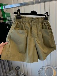 Women's Shorts Women Short Pants Solid Color Double Pockets Summer Loose High Waist Casual Vintage Wide Leg 2024