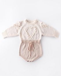 Baby Knitted Clothes Heart Baby Girl Romper Pompom Infant Girls Sweater Designer Newborn Jumpsuit Autumn Winter Baby Clothing DW463850837