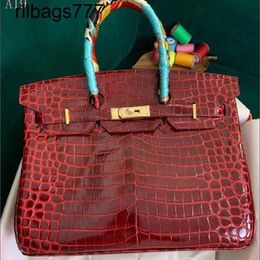 Leather Bk Genuine Handbag Luxury Bags Totes Brand Purse Women Tote Real Bags Lady Crocodile Purses Shoulder Straps Original Logo