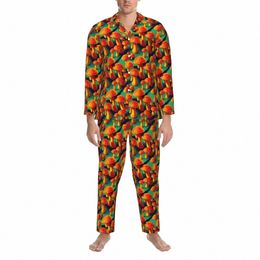 magic Mushroom Pyjamas Men Trippy Orange Mushrooms Kawaii Daily Sleepwear Autumn 2 Piece Vintage Oversized Design Pyjama Sets d1BH#