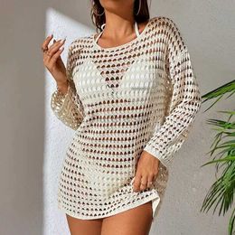 Women's Swimwear Womens crochet swimsuit flip sexy hollow beach dress 2023 Summer Fairy Grunge sweater knitted pull-up fishnet swimsuit 240326