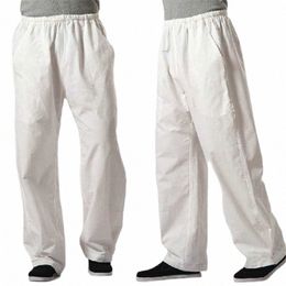 Retro elastik bel kaba pamuklu pantolon erkekler için rahat gevşek rahat Çin tarzı pantolon erkek kıyafetler v7hc#
