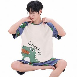 summer Carto Dinosaurs Mens Pajamas Casual Short Tops Lattice Short Pants Sets Pyjamas Men Sleepwear Pijamas Homewear Fi F5uc#