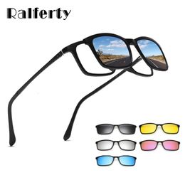 Ralferty Polarized Sunglasses Men Women 5 In 1 Magnetic Clip On Glasses TR90 Optical Prescription Eyeglass Frames Magnet Clips 240323