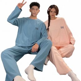 couple Matching Pyjamas For Lovers Cott Autumn Sleepwear Lg Sleeve Pijama Mujer Men Women Casual Home Clothes lounge set q6bx#