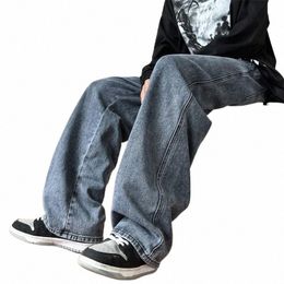 privathinker Jeans Men's Trendy Brand Loose Straight Leg Denim Pants Hip Hop Solid Colour Casual Trousers Harajuku Male Bottoms 6869#