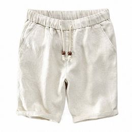 new Italy Pure linen Shorts Men Brand Casual Elastic Waist Fi Shorts For Men Short 30-38 Size masculino bermuda masculi F7QH#